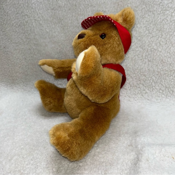 Hallmark Post Bear Express brown Stuffed Animal 10" with bag visor - Picture 6 of 11